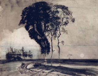 Landscape with Three Trees, 1850 (charcoal, pen & india ink and wash on paper) | Obraz na stenu