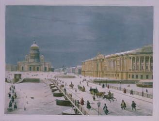 The Isaac Cathedral and the Senate Square in St Petersburg, 1840s (colour litho) | Obraz na stenu