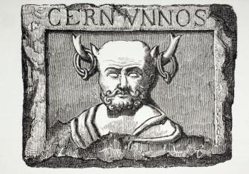The Celtic god Cernunnos, after a French-Roman sculpture discovered in the foundations of Notre Dame Cathedral, Paris, from 'Les Arts au Moyen Age', published 1873 (litho) | Obraz na stenu