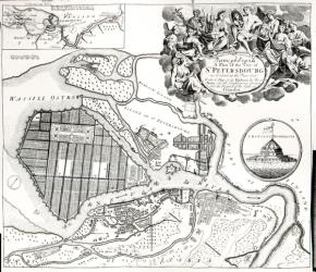 Map of St.Petersburg (engraving) (b/w photo) | Obraz na stenu