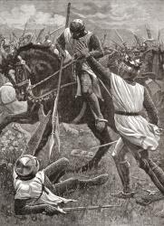 King Henry III in danger during the Battle of Evesham in 1265, part of The Second Baron's War in 1265. From Cassell's History of England, published c.1901 | Obraz na stenu