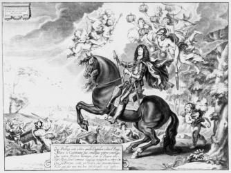 Equestrian Portrait of Charles II (1630-85) with Gods (engraving) (b/w photo) | Obraz na stenu