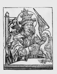 St. Gregory the Great (c.540-604) from 'Liber Chronicarum' by Hartmann Schedel (1440-1514) 1493 (woodcut) (b/w photo) | Obraz na stenu