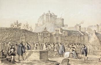 Signing the Covenant in Greyfriars Churchyard, Edinburgh in 1638, from 'The Scots Worthies According to Howie's Second Edition, 1781', by John Howie (1735-93) published 1879 (colour litho) | Obraz na stenu