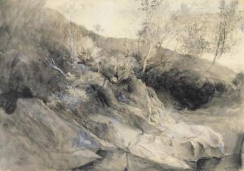 The Rocky Bank of a River - Verso: sketch of foliage, c.1853 (wash with pen & ink over graphite on paper) | Obraz na stenu