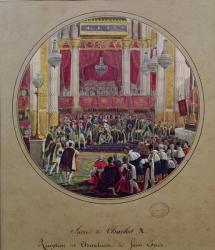 King Charles X (1757-1836) receiving the Knights of the Saint Esprit at Reims Cathedral on the 30th May, 1825 (w/c on paper) | Obraz na stenu