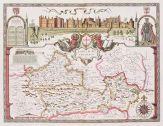 Berkshire, engraved by Jodocus Hondius (1563-1612) from John Speed's Theatre of the Empire of Great Britain, pub. by John Sudbury and George Humble, 1611-12 (hand coloured copper engraving) | Obraz na stenu