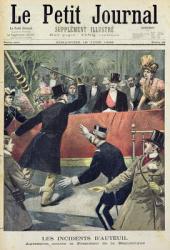 The incidents of Auteuil, agression against the president of the Republic, title page from 'Le Petit Journal', 18 June 1899 (colour engraving) | Obraz na stenu