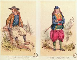 Male costumes from Landerneau and Goulven, from 'Les Costumes Bretons de Sorrieu' (colour litho) | Obraz na stenu
