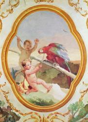 Two putti playing with a parrot (fresco) | Obraz na stenu