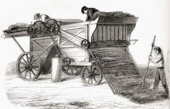 A 19th century threshing machine, from Les Merveilles de la Science, pub.1870 | Obraz na stenu
