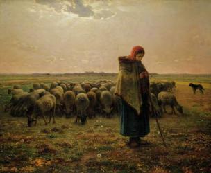 Shepherdess with her Flock, 1863 (oil on canvas) | Obraz na stenu