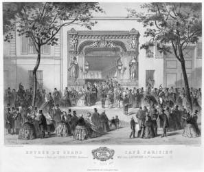 Entrance to the 'Grand Cafe Parisien', Paris, 1856 (litho) (b/w photo) | Obraz na stenu