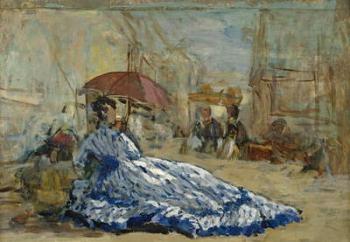 Woman in a blue dress under a parasol, c.1865 (oil on card) | Obraz na stenu
