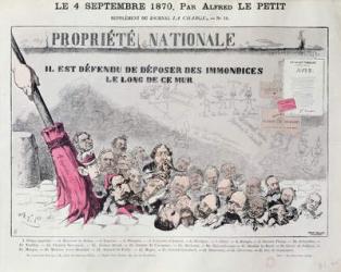 'Defense de deposer des immondices le long de ce mur', caricature of Second Empire politicians, from 'La Charge', 4th September 1870 (coloured engraving) | Obraz na stenu