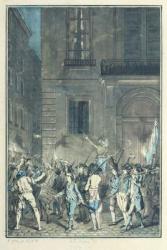 The mob roaming the streets of Paris carrying torches at night in July 1789 (colour litho) | Obraz na stenu