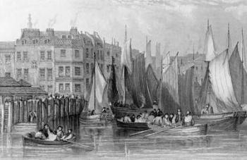 Billingsgate, illustration in 'History of London: Illustrated by views of London and Westminster' by John Woods, engraved by John Woods, published 1838 (engraving) | Obraz na stenu