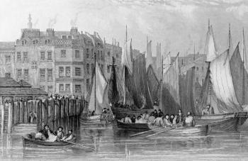 Billingsgate, illustration in 'History of London: Illustrated by views of London and Westminster' by John Woods, engraved by John Woods, published 1838 (engraving) | Obraz na stenu