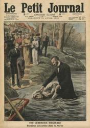 An unusual ceremony, an Adventist baptism in La Marne, illustration from 'Le Petit Journal', supplement illustre, 24th April 1910 (colour litho) | Obraz na stenu