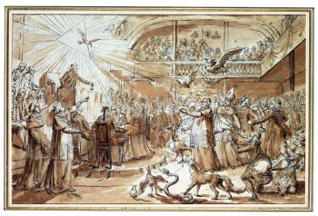 Caricature of the clergy at the Constituent Assembly of December 1790 refuting the imposition of the Civil Constitution on the Church, 1790 (pen & ink and wash on paper) | Obraz na stenu