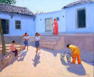 Filling Water Buckets, Rajasthan, India (oil on canvas) | Obraz na stenu