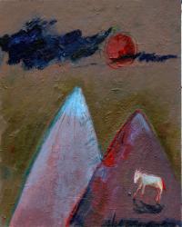 Blue Clouds on a Red Moon Night, 2016, (oil on board) | Obraz na stenu