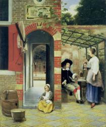 The Courtyard of a House in Delft, 1658 (oil with gold on canvas laid on panel) | Obraz na stenu