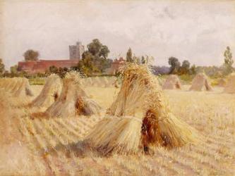 Corn Stooks by Bray Church, 1872 (oil on paper laid on board) | Obraz na stenu