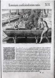 Virginia Indians making dugout boats, from 'Americae', written and engraved by Theodor de Bry (1525-75) (engraving) (b/w photo) | Obraz na stenu