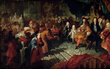 Louis XIV (1638-1715) receiving the Persian Ambassador Mohammed Reza Beg in the Galerie des Glaces at Versailles, 19th February 1715 (oil on canvas) | Obraz na stenu