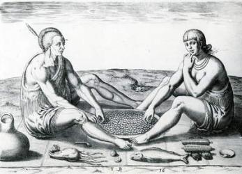 Their sitting at meat, plate XVI, from 'America, Part I', engraved by Theodore de Bry (1528-98), 1590 (engraving) | Obraz na stenu
