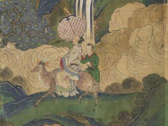 Guest arriving, detail from The Banquet of Seowangmo, c.1800 (ink, color and gold on silk) | Obraz na stenu