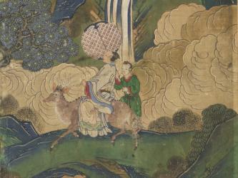 Guest arriving, detail from The Banquet of Seowangmo, c.1800 (ink, color and gold on silk) | Obraz na stenu