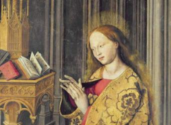 The Virgin Mary reading from a book of Hours, c.1445 (oil on panel) (detail of 26541) | Obraz na stenu