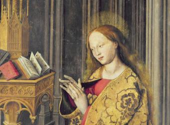 The Virgin Mary reading from a book of Hours, c.1445 (oil on panel) (detail of 26541) | Obraz na stenu