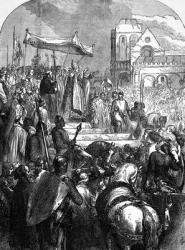 Pope Urban II (c.1035-99) Preaching the First Crusade in the Market Place of Clermont in 1095 (engraving) (b/w photo) | Obraz na stenu