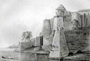 Fort on the Yamuna River, India (pencil & w/c on paper) (b/w photo) | Obraz na stenu