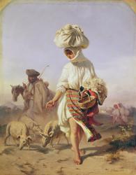 Peasant Girl Feeding Pigs, 1855 (oil on board) | Obraz na stenu