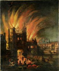 The Great Fire of London (September 1666) with Ludgate and Old St Paul's, c.1670 (oil on canvas) | Obraz na stenu