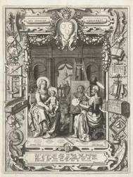 Coat of arms of the Guild of Saint Luke with Saint Luke painting Madonna and Child, 1620-21 (engraving) | Obraz na stenu