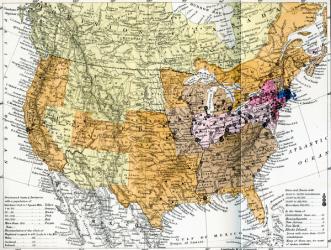 Map showing the average density of the population of the United States of America in 1880 and of the Dominion of Canada in 1881. From North America, published 1883. | Obraz na stenu