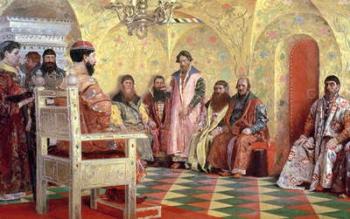 Tsar Mikhail Fyodorovich (1596-1645) with Boyars Sitting in His Room, 1893 (oil on canvas) | Obraz na stenu