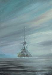 SMS Derfflinger Scapa Flow 1919, 2016,(oil / ink on canvas board) | Obraz na stenu