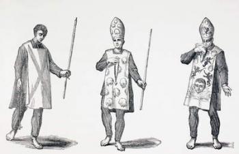 Sambenitos worn by Auto-da-Fe penitents, from 'Military and Religious Life in the Middle Ages' by Paul Lacroix, published London c.1880 (litho) | Obraz na stenu