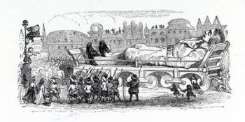 Gulliver being transported to the Lilliputian capital, an illustration from 'Gulliver's Travels' by Jonathan Swift, 1838 (engraving) | Obraz na stenu