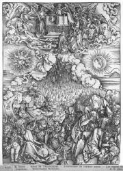 Scene from the Apocalypse, The Opening of the Fifth and Sixth Seals, Latin edition, 1511 (woodcut) (b/w photo) | Obraz na stenu