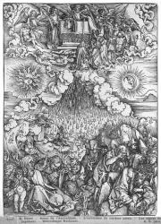 Scene from the Apocalypse, The Opening of the Fifth and Sixth Seals, Latin edition, 1511 (woodcut) (b/w photo) | Obraz na stenu