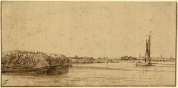 A Sailing Boat on a Wide Expanse of Water, c.1650 (pen and brown ink and brown wash, on tinted paper) | Obraz na stenu