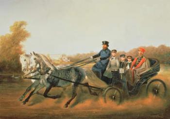 Tsar Alexander II (1818-81) Driving with his Sons in Zarskoje Selo, 1850s (oil on canvas) | Obraz na stenu