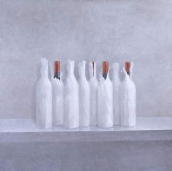 Wrapped bottles on grey, 2005 (acrylic on canvas) | Obraz na stenu